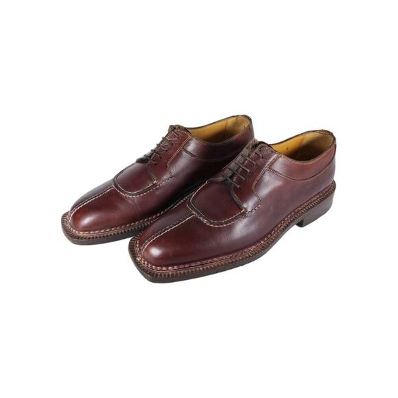 Santoni Men's US 7D Brown Leather Lace-Up Split Toe Derby Oxford Shoes - Picture 1 of 14